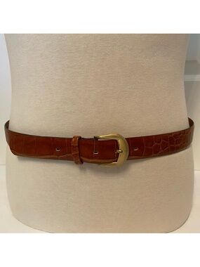 USA MADE MENS BELT BROWN CROC LOOK LEATHER IMPORTED PIG GOLD TONE BUCKLE 38
